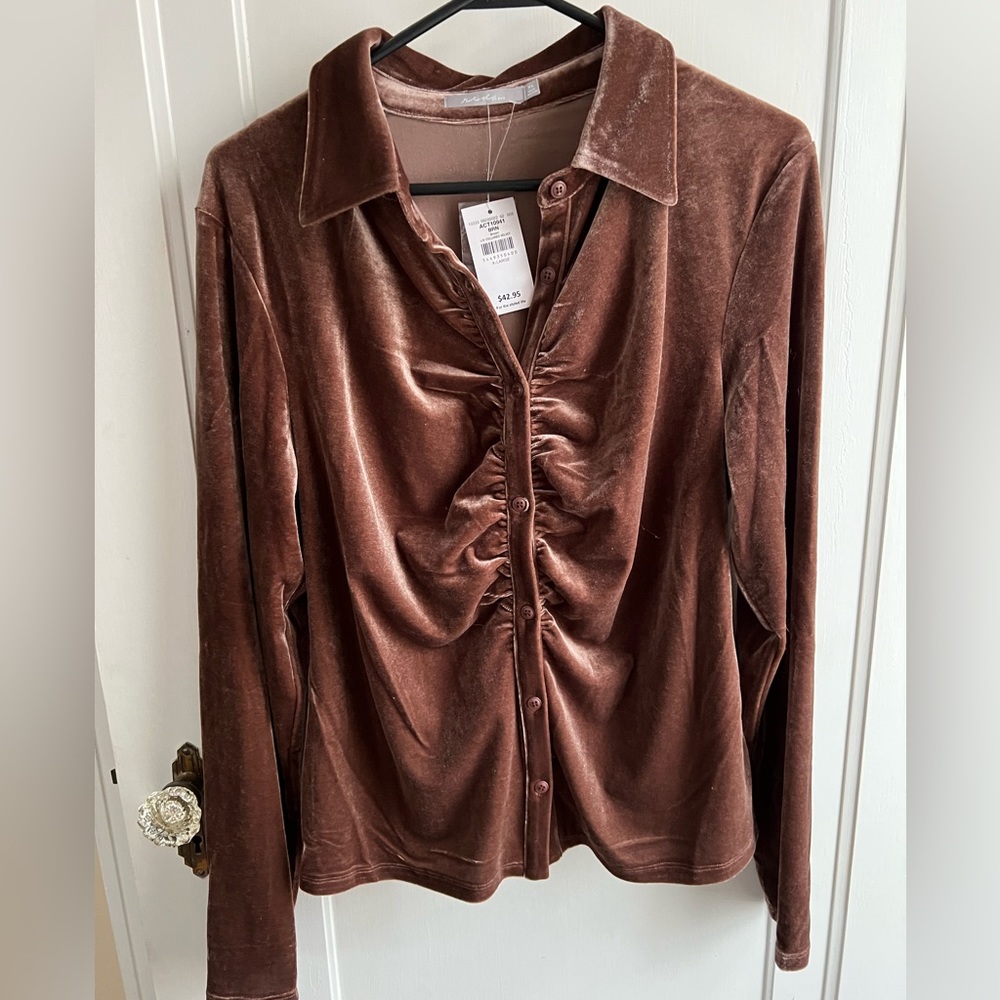 Buckle Red by BKE Velvet Mocha Brown Ruched Top NWT